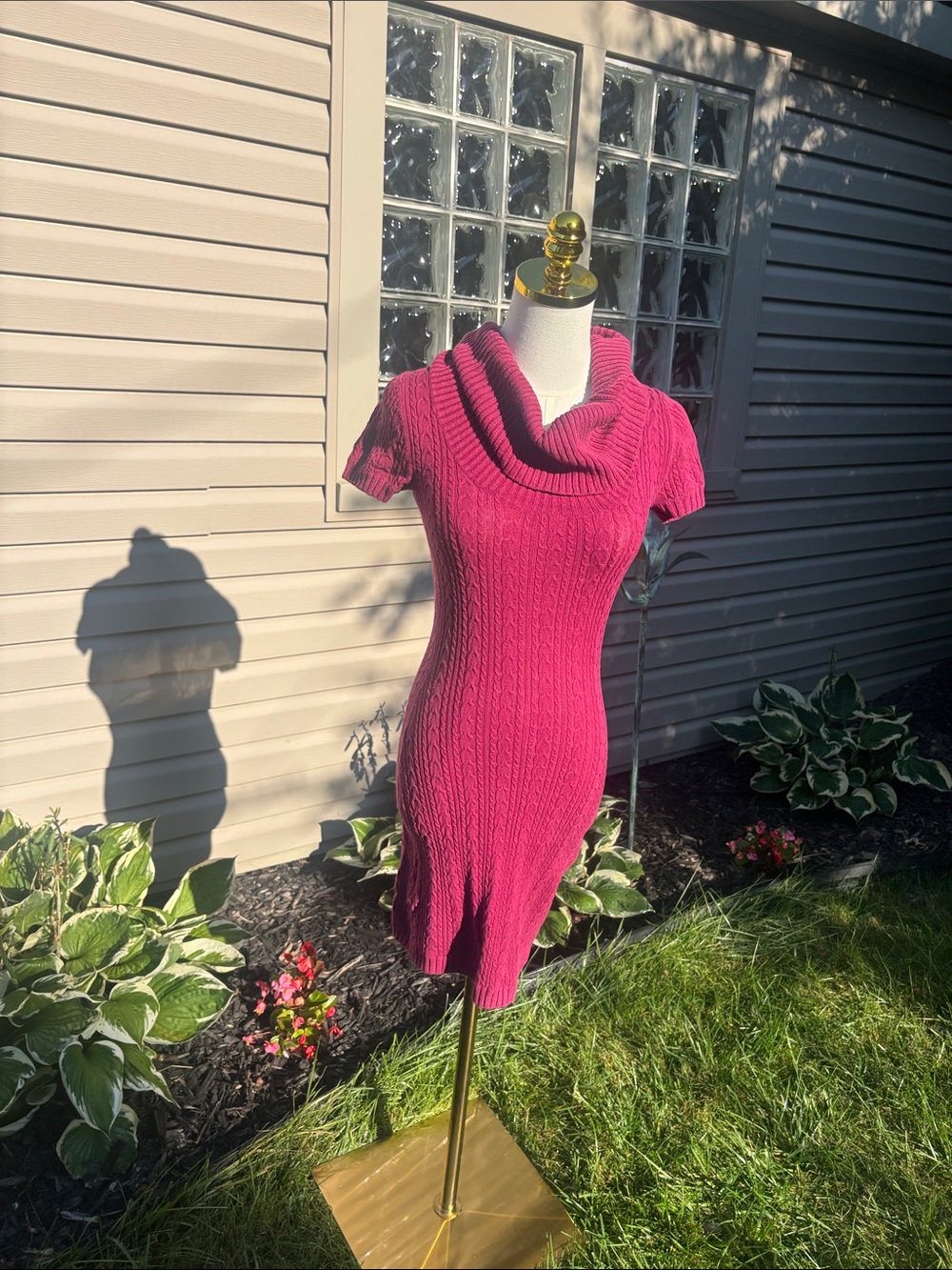 BCBGMaxAzria Hot Pink Cowl-Neck Cable Knit Midi Dress - Picture 7 of 7